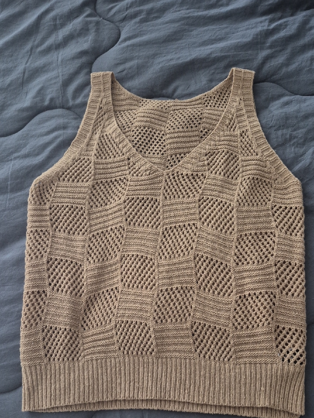 Neutral Cream Knit Tank Top - Lightweight Crochet Sweater Vest